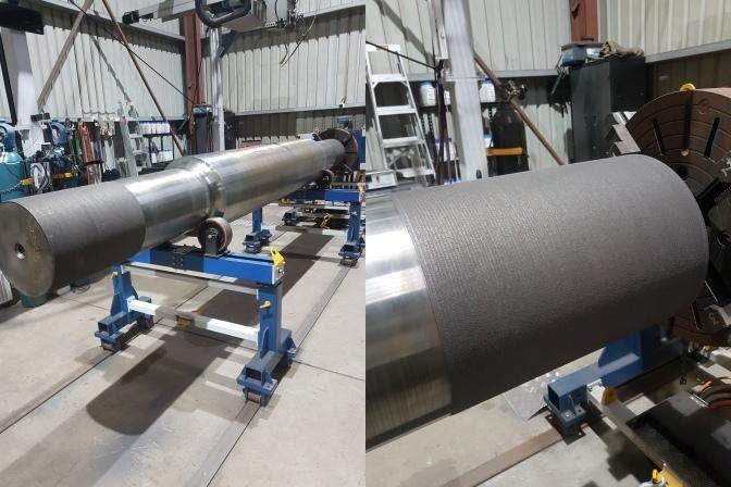 Laser Clad Double Drive Conveyor Pulley Shaft ready for machining